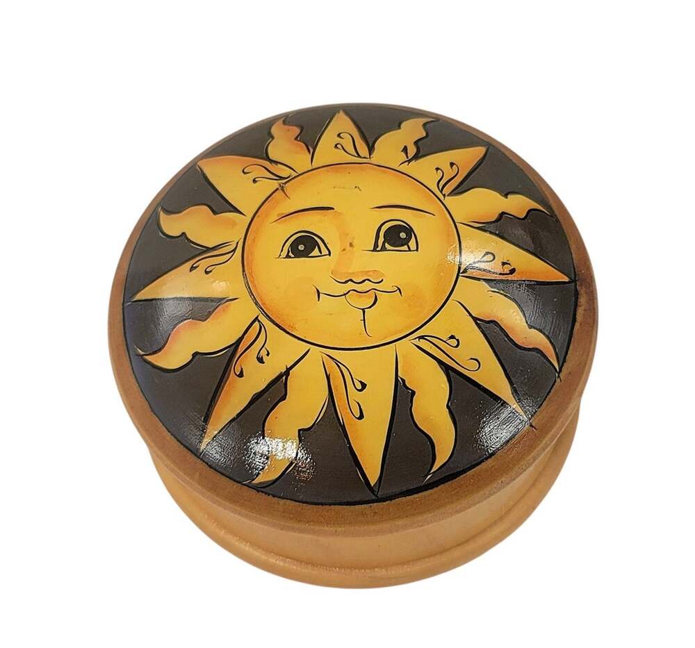 Sunburst Celestial Sun Trinket Jewelry Wood Box Celtic Boho Groovy Sunface Artsy